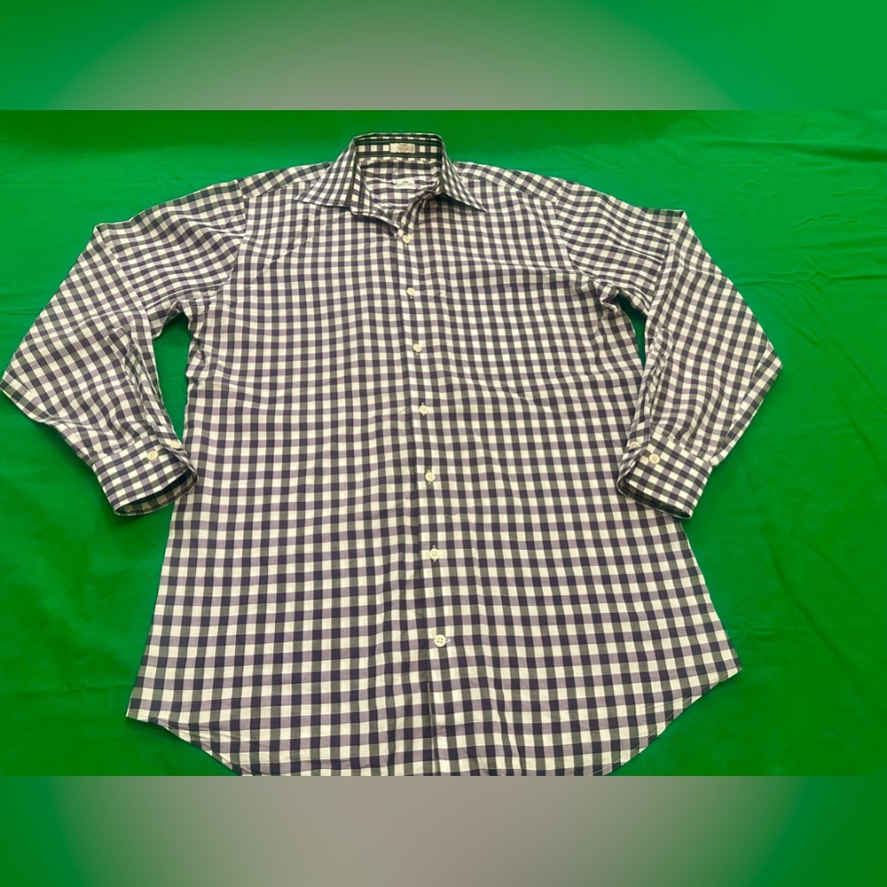 Peter Millar Men’s purple/black/white checkered button down long sleeve shirt